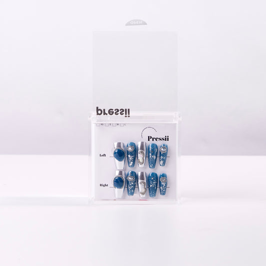 Blue Silver Chrome Press On Nails