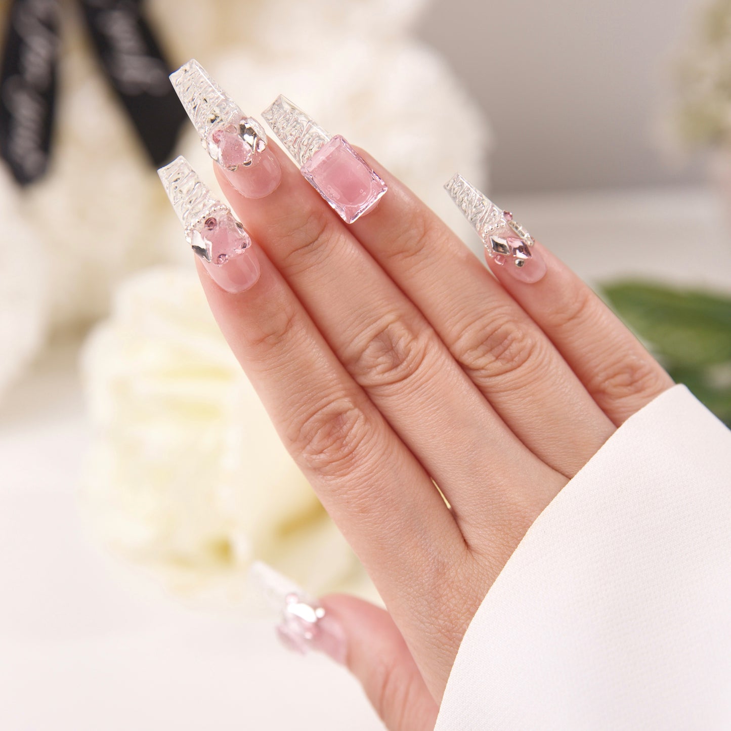 Pressii 66 Sweet Pinky Ice Handmade Reusable Press-on Nail