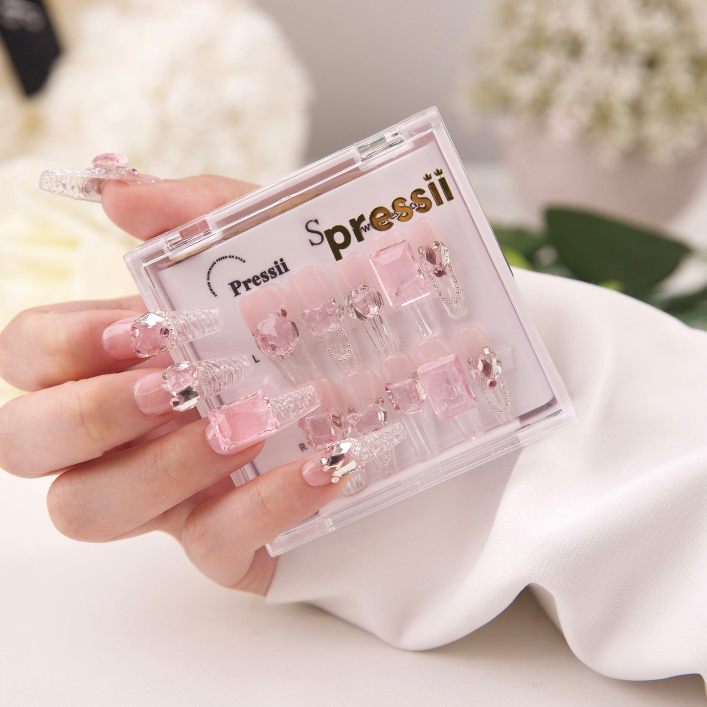 Pressii 66 Sweet Pinky Ice Handmade Reusable Press-on Nail