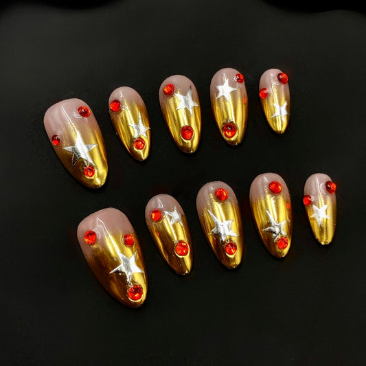 Pressii 166 Golden Starlight Reusable Press-on Nail