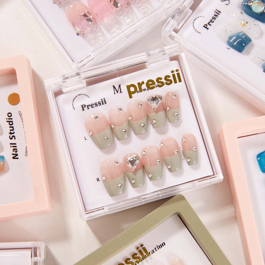 Pressii 60 Sage Green Princess Handmade Reusable Press-on Nail