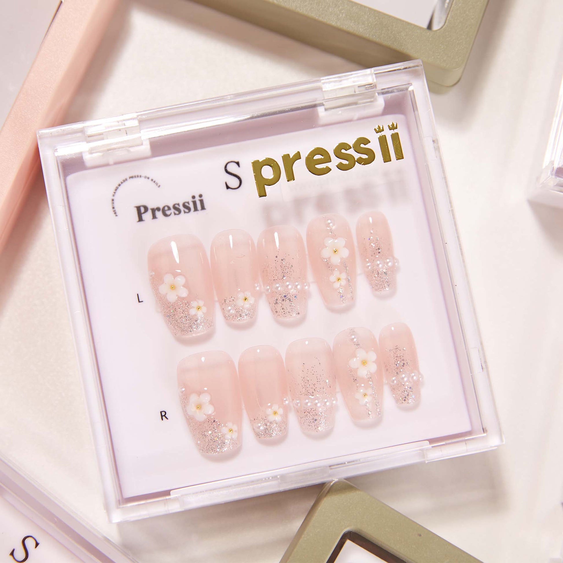 Nude Floral Press On Nails