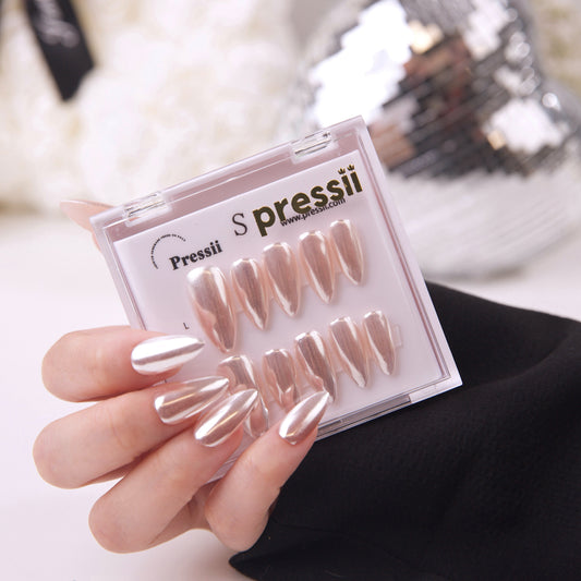 Pressii 10 Champagne Chrome Handmade Reusable Press-on Nail