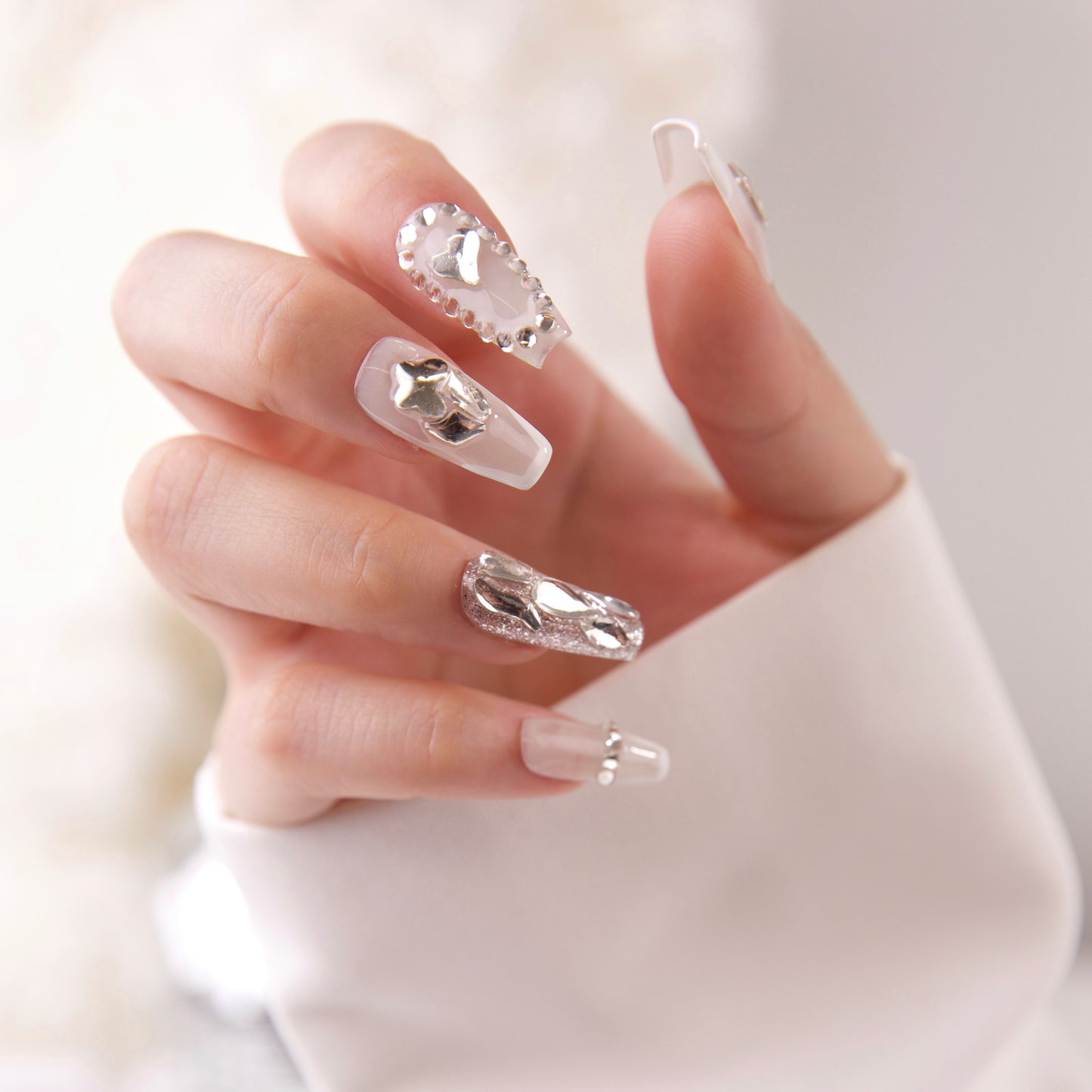 Pressii 15 Diamond Love Handmade Reusable Press-on Nail