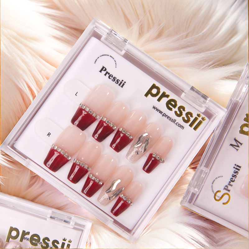 Pressii 93 Red Tips Press-on Nails Handmade Reusable Nail(Long)