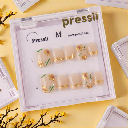 Pressii 143 Gold Blossom Handmade Reusable Press-on Nail