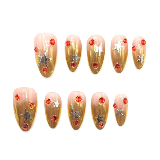 Pressii 166 Golden Starlight Reusable Press-on Nail