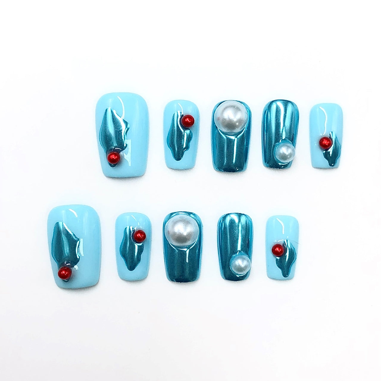 Pressii 164 Azure Bloom Reusable Press-on Nail