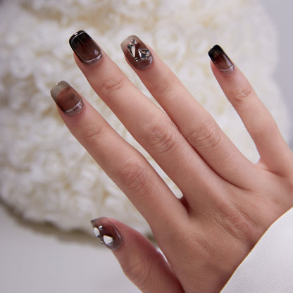 Black Gemstone Press On Nails