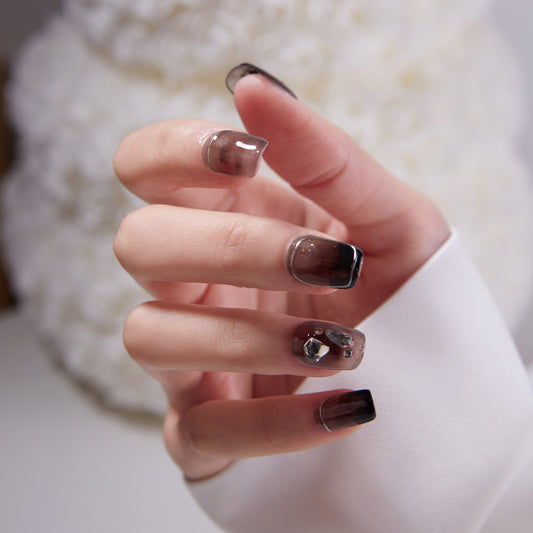 Black Gemstone Press On Nails