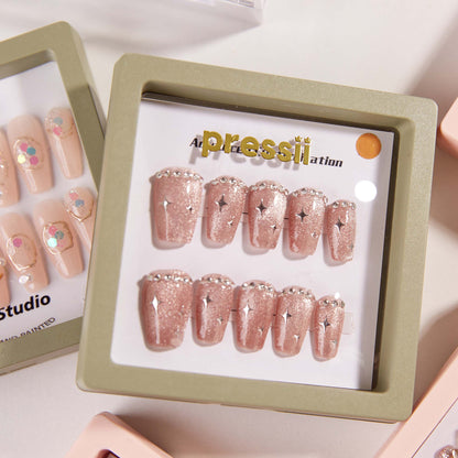 Pressii Pink Stardom Handmade Reusable Press-on Nail