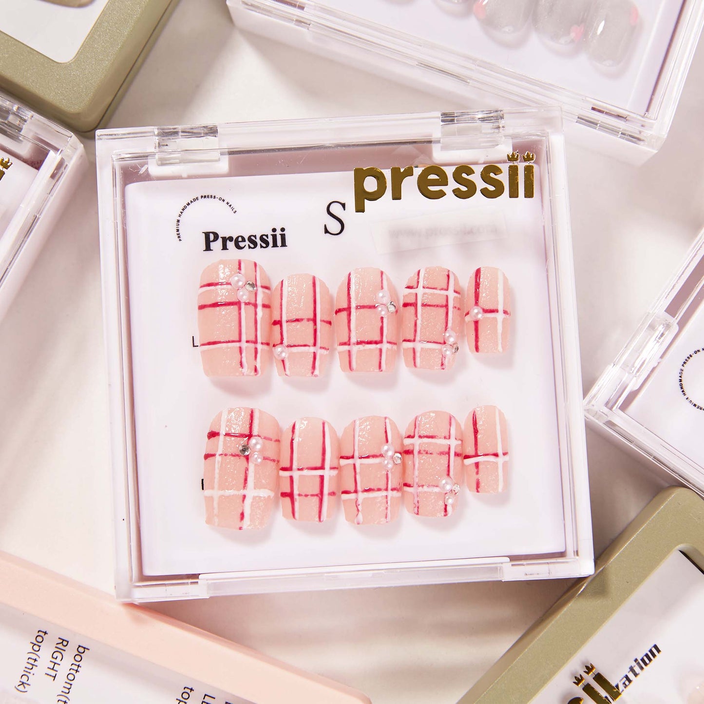 Pressii 71 Pink Tweed Handmade Reusable Press-on Nail