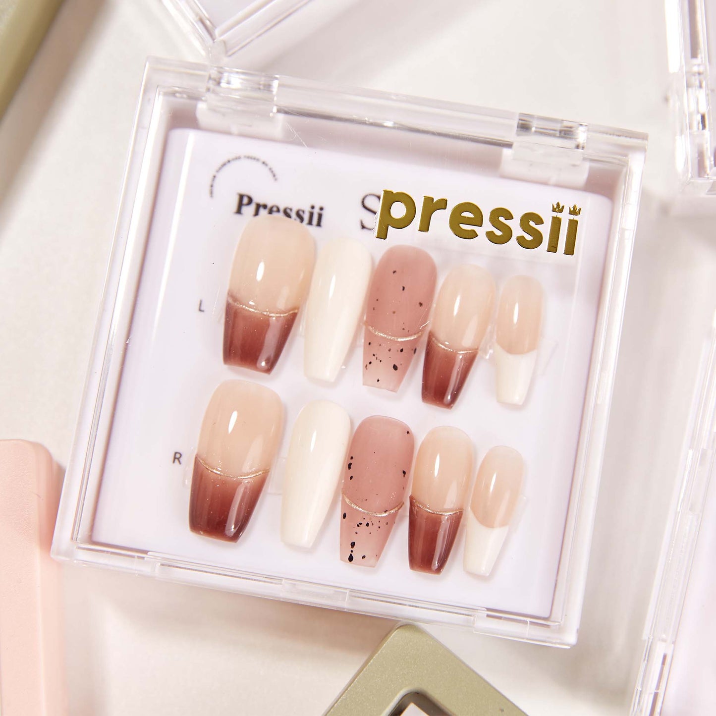 Brown French Tip Long Press On Nails