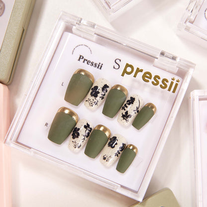 Pressii 56 Olive Flower Handmade Reusable Press-on Nail